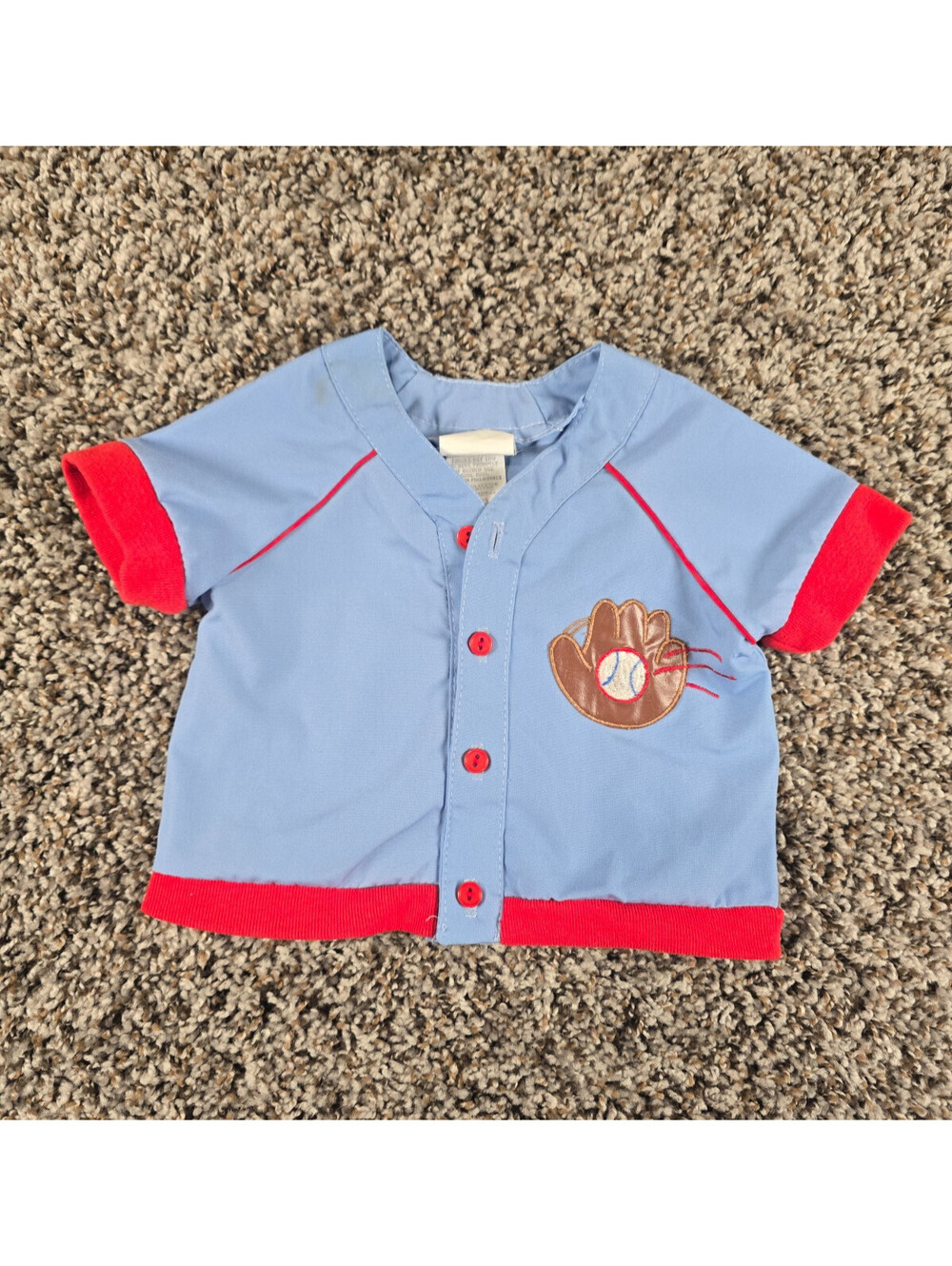 Vintage 1970s Mayfair Baby Boys Sz 9M Short Sleeve Baseball Theme Shirt Blue Red